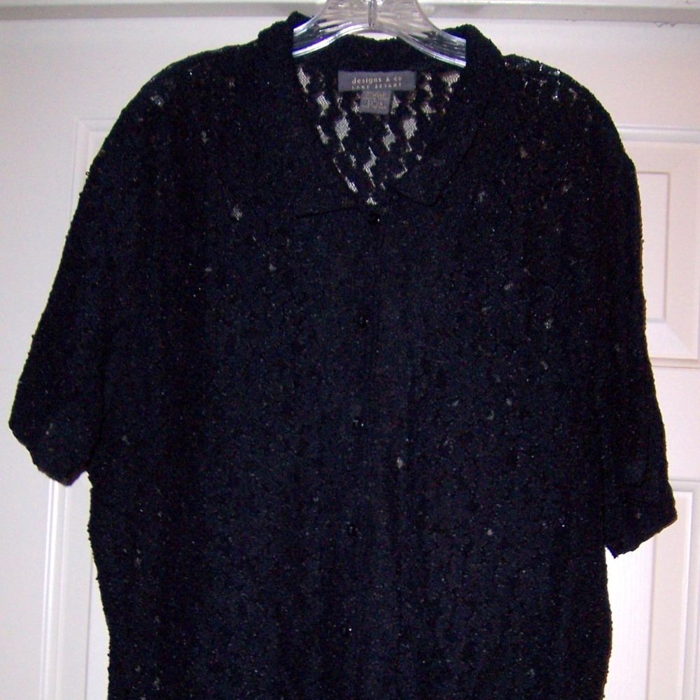Black Stretch Lace Short Sleeve Shirt Design & Co. 22/24